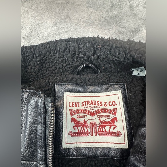 Levi's Faux Leather Sherpa Aviator Bomber Jacket Black mens sizes medium - Picture 6 of 9
